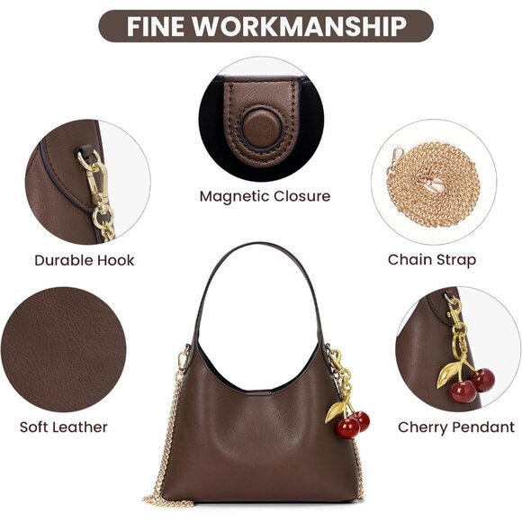 Small Faux Leather Cherry Shoulder Bag with Magnetic Closure – Chic Tote Handbag - Picture 4 of 6
